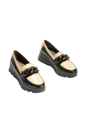 Zapato mujer Pitillos Mocasin bicolor negro 5354