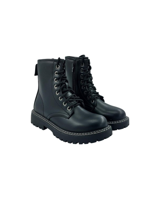 BOTIN MILITAR COSTURA BLANCA