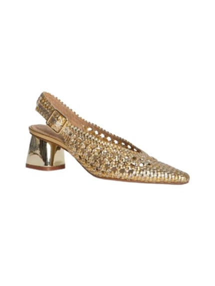Sandalia tacon Mujer trenzado platino-oro m4150