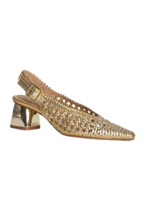 Sandalia tacon Mujer trenzado platino-oro m4150