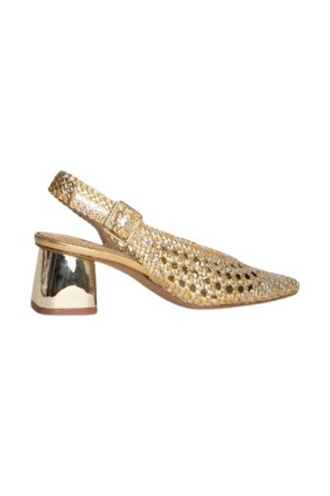 Sandalia tacon Mujer trenzado platino-oro m4150