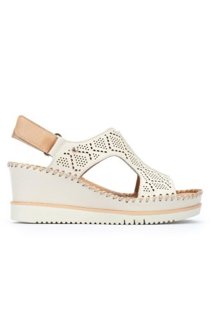Sandalias cuña mujer pìkolinos aguadulce nata w3z-1775c1