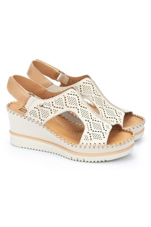 Sandalias cuña mujer pìkolinos aguadulce nata w3z-1775c1