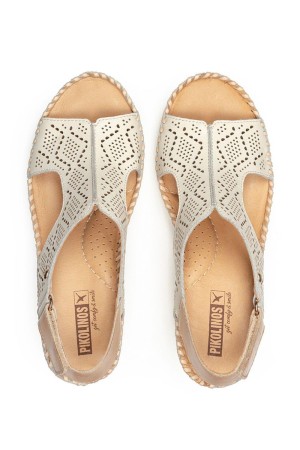 Sandalias cuña mujer pìkolinos aguadulce nata w3z-1775c1