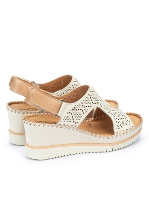 Sandalias cuña mujer pìkolinos aguadulce nata w3z-1775c1