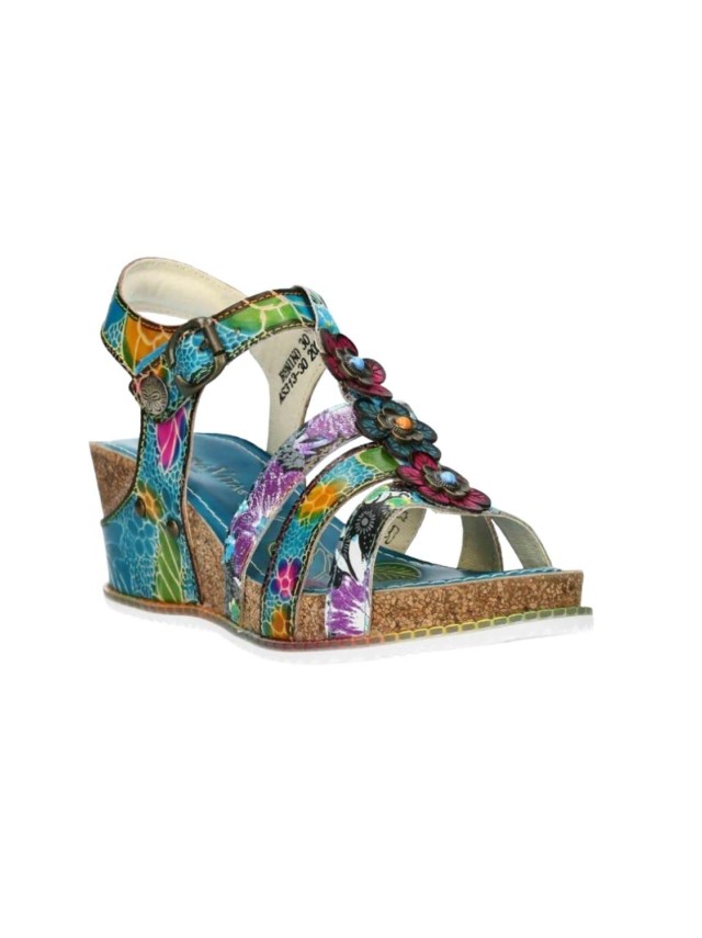 sandalias cuña laura vita turquesa...